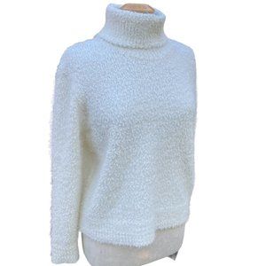 Falls Creek Cream Boucle Chunky Textured Eyelash Turtleneck Knit Sweater-L.